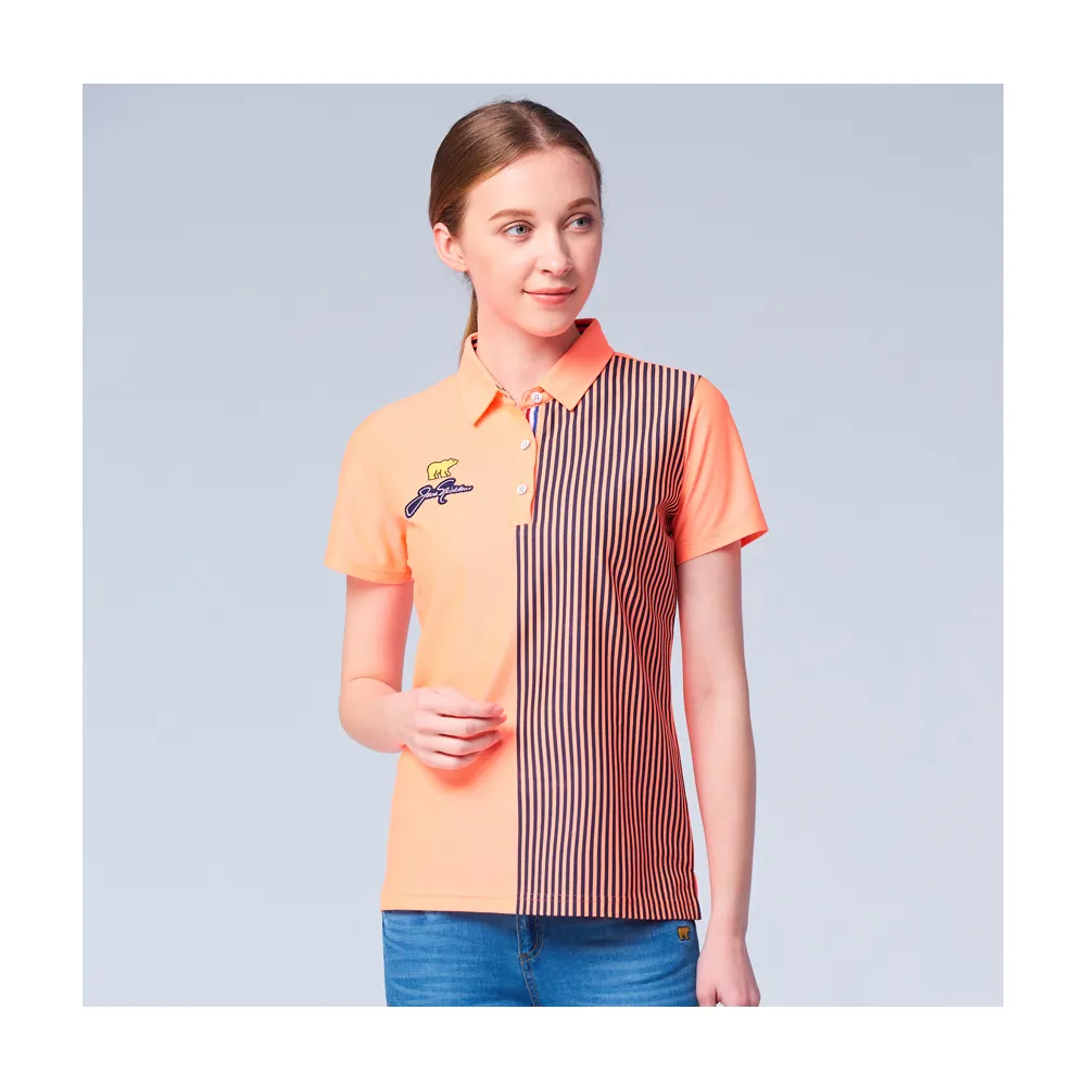 【Jack Nicklaus 金熊】GOLF女款彈性印花吸濕排汗高爾夫球衫/POLO衫(橘色)