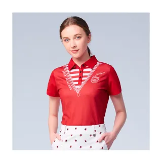 【Jack Nicklaus 金熊】GOLF女款彈性印花吸濕排汗高爾夫球衫/POLO衫(紅色)