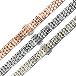 【Watchband】各品牌通用 亮光色澤 蝴蝶雙壓扣 不鏽鋼錶帶(10mm)