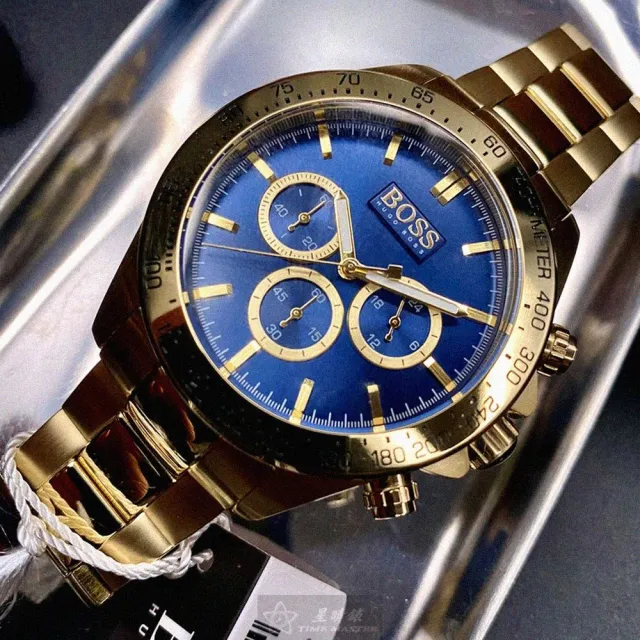 【BOSS】BOSS伯斯男錶型號HB1513340(寶藍色錶面金色錶殼金色精鋼錶帶款)