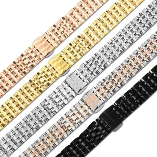 【Watchband】SEIKO & CITIZEN 替用錶帶 各品牌通用 亮光色澤 蝴蝶雙壓扣 不鏽鋼錶帶(15mm)