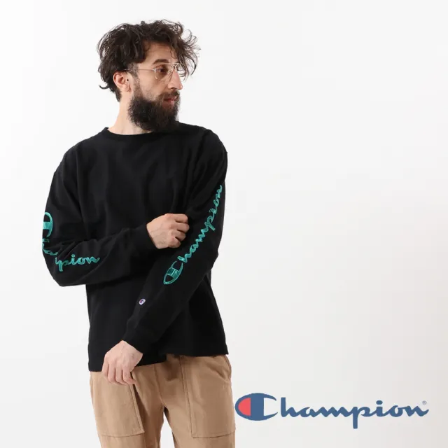 【Champion】官方直營-RW袖子草寫Logo長袖Tee-9.4oz-男(黑色)