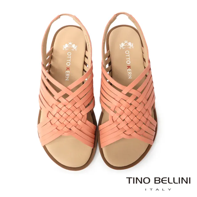 【TINO BELLINI 貝里尼】巴西進口渡假編織風交叉細帶牛皮平底涼鞋FSJO0008(粉)
