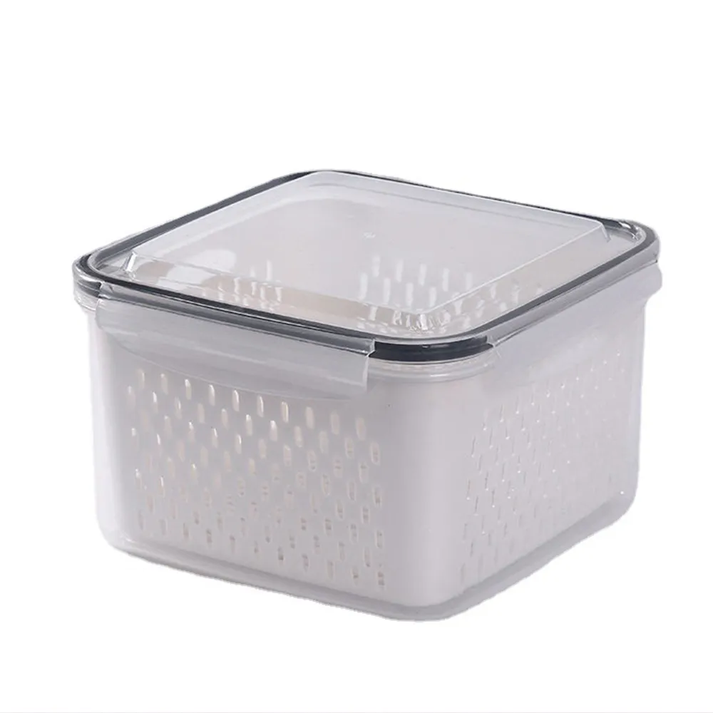 【CS22】食品級加厚密封雙層瀝水保鮮盒三件組(800ml+1700ml+3150ml)