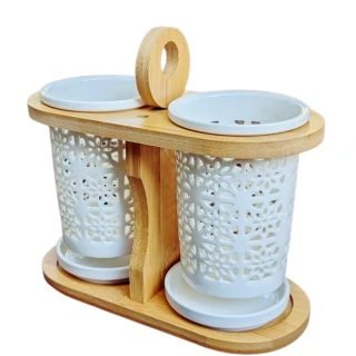 【May Shop】瀝水筷子架 鏤空陶瓷筷子筒家用雙筒餐具收納座
