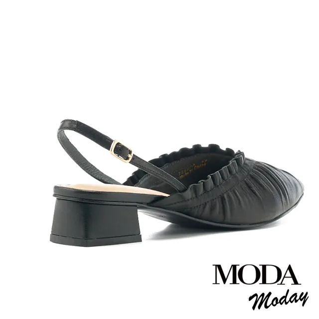 【MODA Moday】自然質感羊皮後繫帶尖頭低跟穆勒鞋(黑)