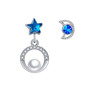 【ANGEL】美少女星星月亮珍珠不對稱耳環(藍色)