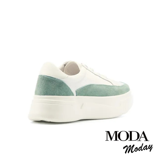 【MODA Moday】日常拼色異材質綁帶厚底休閒鞋(綠)