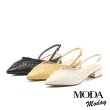 【MODA Moday】自然質感羊皮後繫帶尖頭低跟穆勒鞋(黃)