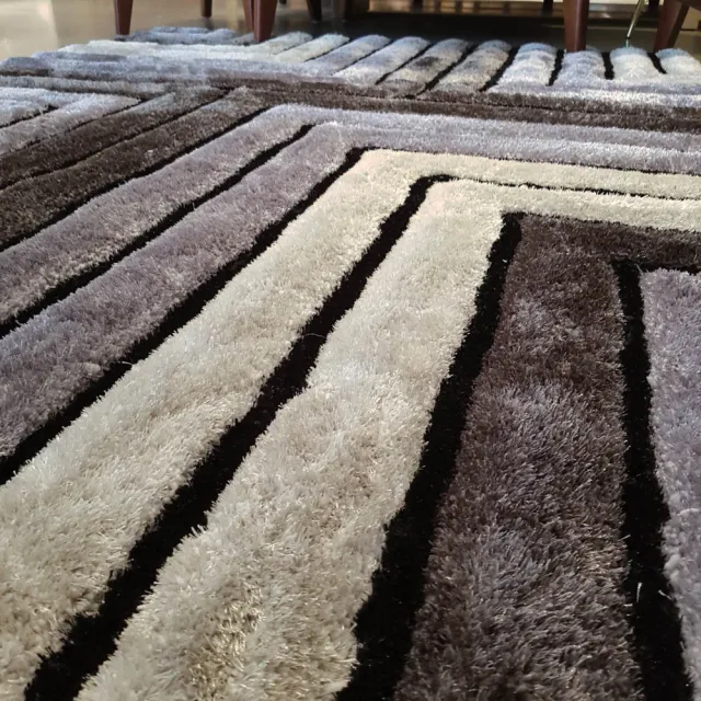 【山德力】立體長毛地毯-直角黑 160x230CM(設計師 客廳 臥室 灰黑白 保暖)