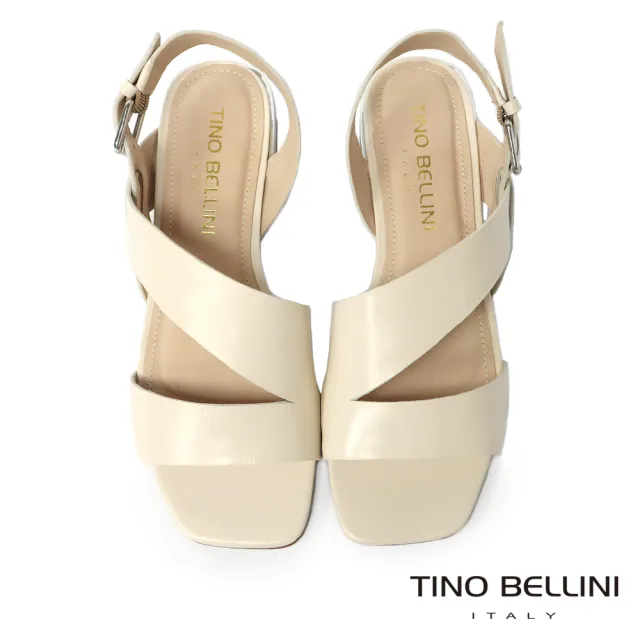 【TINO BELLINI 貝里尼】巴西進口知性淡雅牛皮寬帶繞踝低跟涼鞋FSKT0003(白)