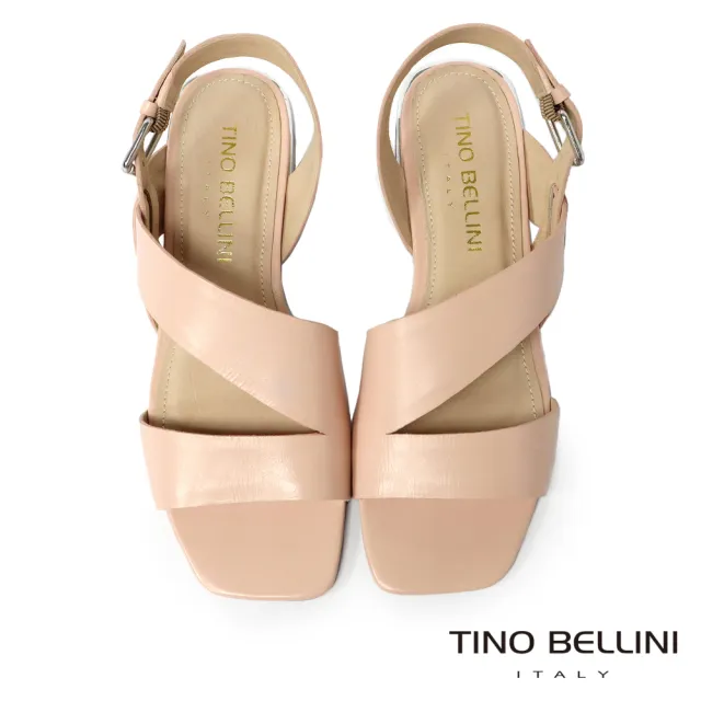 【TINO BELLINI 貝里尼】巴西進口知性淡雅牛皮寬帶繞踝低跟涼鞋FSKT0003(粉)