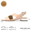 【TINO BELLINI 貝里尼】巴西進口知性淡雅牛皮寬帶繞踝低跟涼鞋FSKT0003(粉)