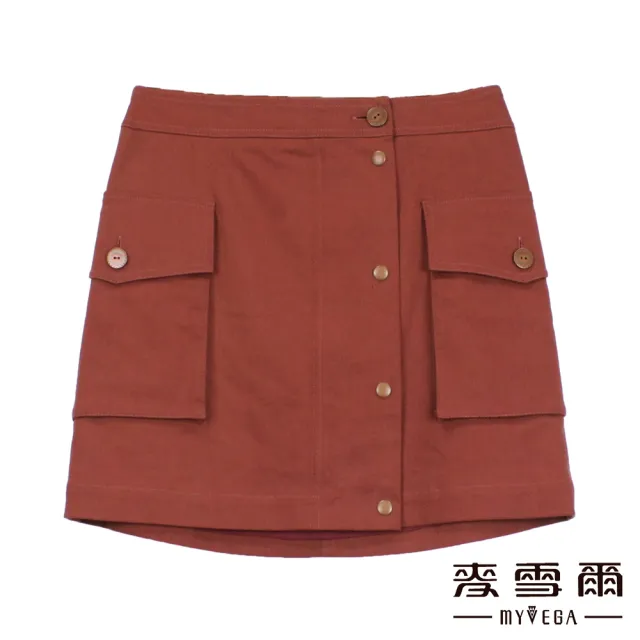 【MYVEGA 麥雪爾】棉質口袋造型鈕扣裝飾短裙-磚