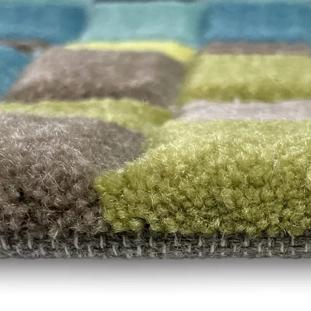 【山德力】ESPRIT羊毛地毯-繽紛綠格 70X140CM(客廳 書房 腳踏墊 床邊毯)