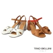 【TINO BELLINI 貝里尼】巴西進口雙色牛皮扭結繫踝粗跟涼鞋FSMT0018(駝)