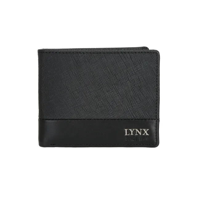 【Lynx】美國山貓進口牛皮十字紋零錢袋短夾男夾錢包(黑色)