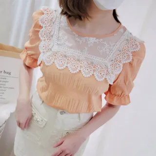 【BBHONEY】韓風重工珍珠水鑽 網紗蕾絲拼接上衣(網美必備款)