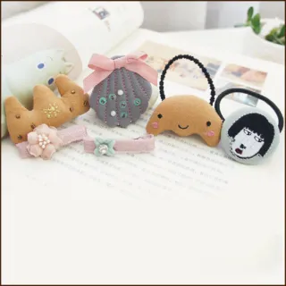【Akiko Sakai】日本童趣布偶造型兒童髮夾髮圈6件組 -B款(生日 送禮 禮物)