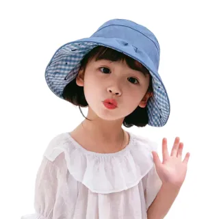【Akiko Sakai】兒童星星月亮雙面可用格紋折疊遮陽造型帽(生日 送禮 禮物)