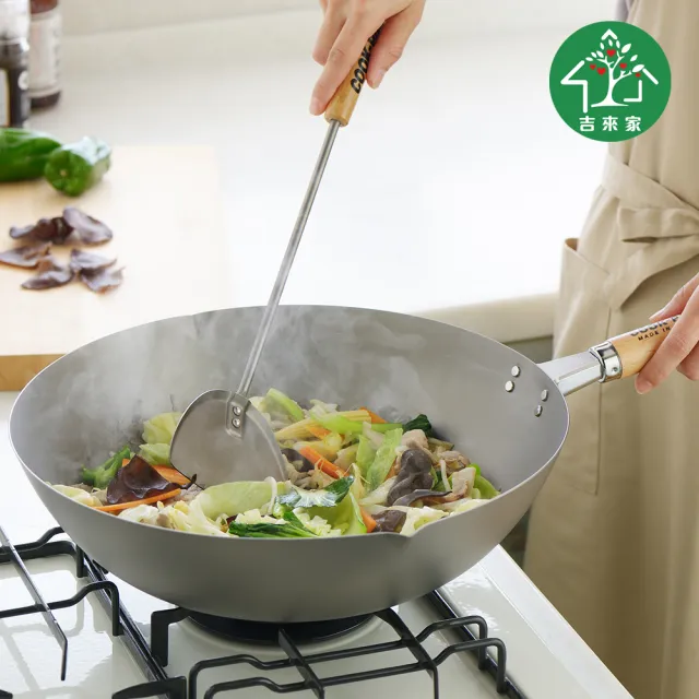 【吉來家】日本COOKPAL超輕純鈦炒鍋33cm★送不鏽鋼鍋鏟(完全無塗層／全鍋體純鈦製成)