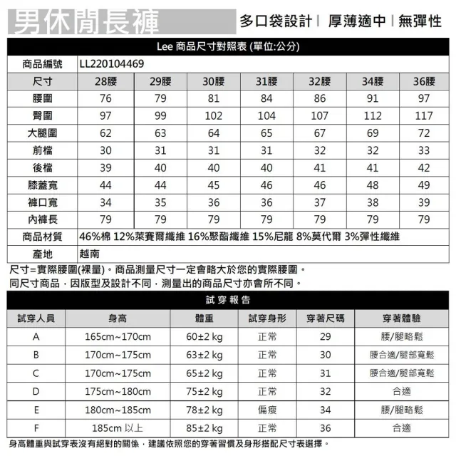 【Lee 官方旗艦】男裝 牛仔褲 / 涼感  多口袋 高腰工裝褲 淺藍洗水 / Cool Breeze 系列(LL220104469)