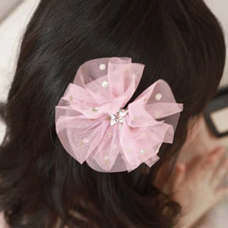 【Akiko Sakai】日本公主網沙多層立體大花造型兒童髮夾 -灰色(生日 送禮 禮物)