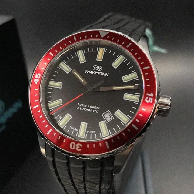WAKMANN威克曼男錶型號WA00008(黑色錶面可樂圈錶殼深黑色矽膠錶帶款)