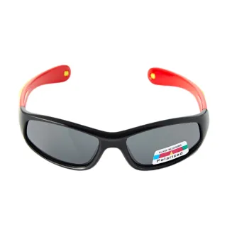 【Z-POLS】兒童矽膠軟質彈性壓不壞 Polarized寶麗來偏光抗UV400太陽眼鏡ZP81黑紅黃配色(鏡腳可變身眼鏡繩)