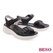 【A.S.O 阿瘦集團】BESO 柔軟牛皮馬卡龍配色厚底運動涼鞋(黑色)