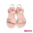 【A.S.O 阿瘦集團】BESO 柔軟牛皮馬卡龍配色厚底運動涼鞋(粉紅)