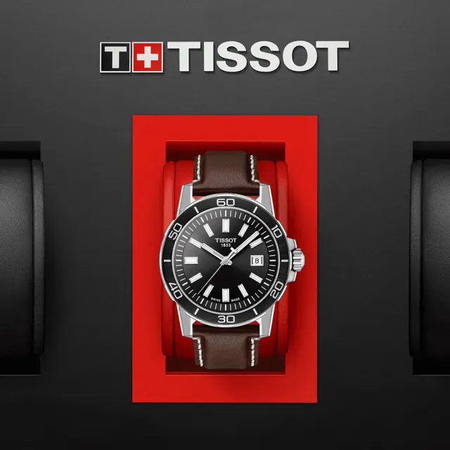 【TISSOT 天梭】Supersport 石英手錶-黑x咖啡/44mm 送行動電源 畢業禮物(T1256101605100)