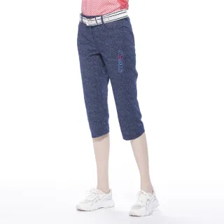 【Lynx Golf】女款日本進口布料易溶紗材質涼爽透氣Lynx Golf繡花窄管七分褲(深藍色)