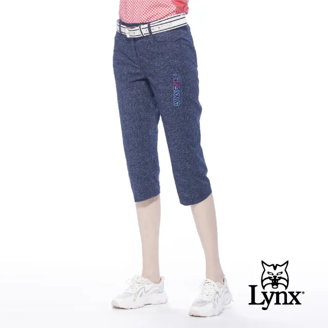 【Lynx Golf】女款日本進口布料易溶紗材質涼爽透氣Lynx Golf繡花窄管七分褲(深藍色)