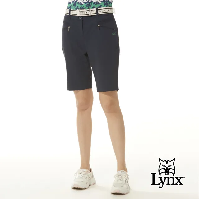 【Lynx Golf】女款日本進口布料吸排抗UV功能素面款造型拉鍊口袋褲口開杈設計直筒五分褲(二色)