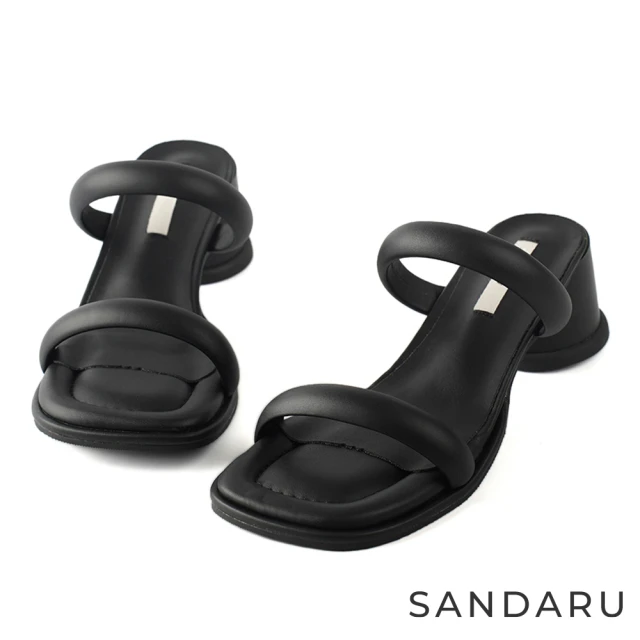 SANDARU 山打努SANDARU 山打努 拖鞋 方頭雙帶軟底粗圓跟拖鞋(黑)