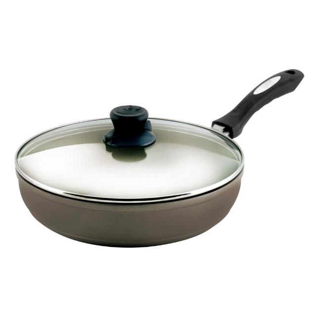 【日本Peacetar 必仕達】澳洲原礦手工鑄造輕食不沾鍋/深平底鍋30cm+MG超耐熱紅黑洞洞矽膠鍋鏟
