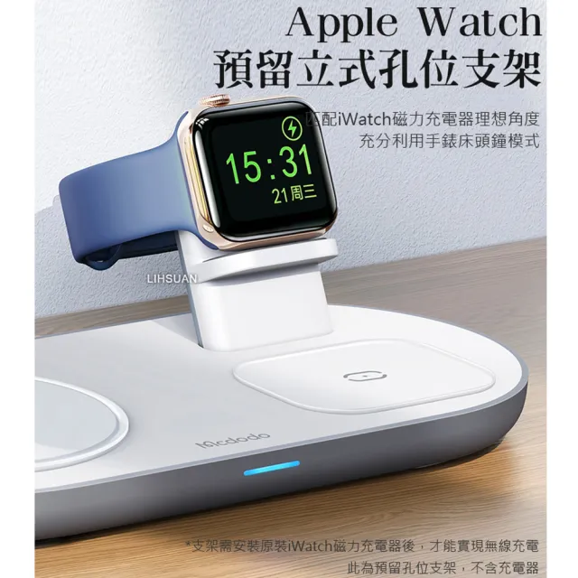 【Mcdodo 麥多多】三合一磁吸無線充電盤充電器充電座 飛船(iPhone/Apple Watch 7/6/5/4/3/2/AirPods Pro)