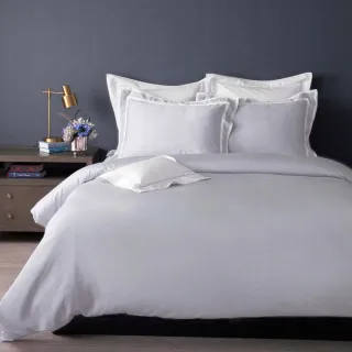 【WEDGWOOD】60支100%天絲素色兩用被枕套床包四件組-簡約淺灰(特大)