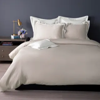 【WEDGWOOD】60支100%天絲素色兩用被枕套床包四件組-簡約米卡其(特大)