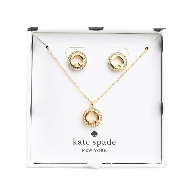 KATE SPADE KATE SPADE The Spade Pave簍空黑桃LOGO設計滾邊鑽鑲飾項鍊穿式耳環禮盒(金)