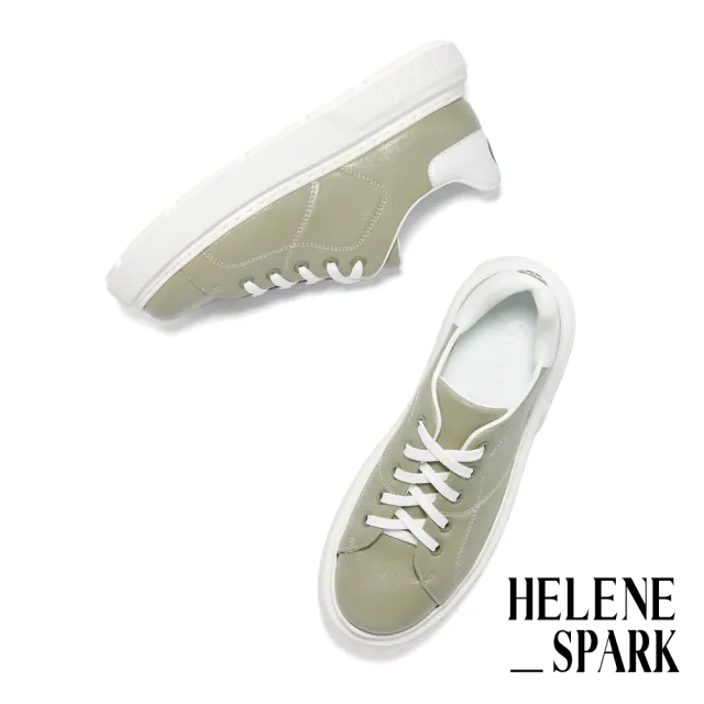 【HELENE_SPARK】率性質感LOGO燙字軟牛皮厚底休閒鞋(綠)