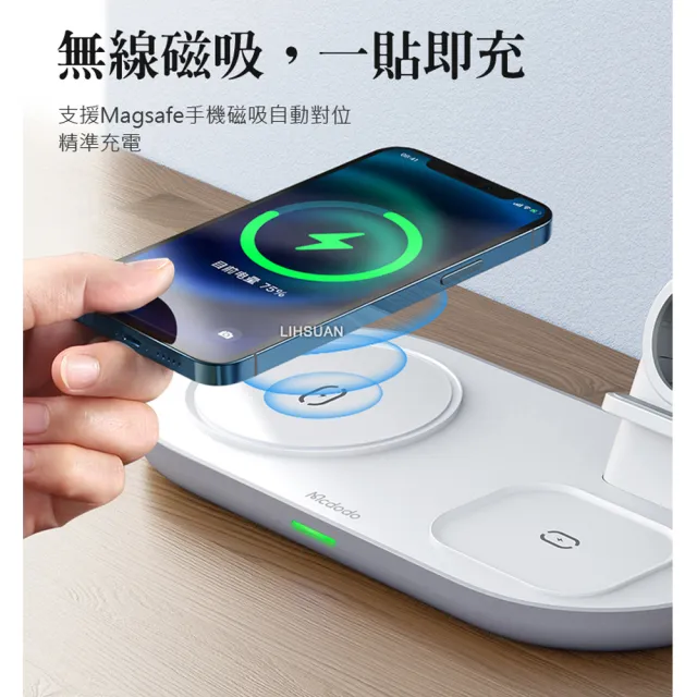 【Mcdodo 麥多多】三合一磁吸無線充電盤充電器充電座 飛船(iPhone/Apple Watch 7/6/5/4/3/2/AirPods Pro)