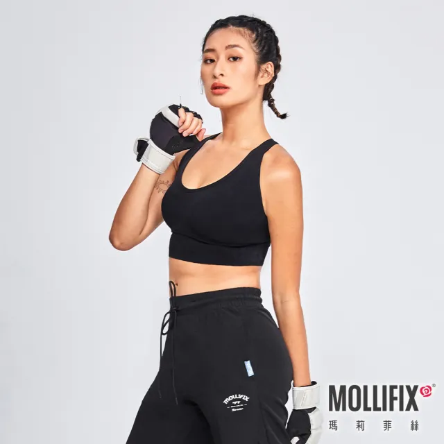 【Mollifix 瑪莉菲絲】A++V領挖背升級包覆BRA、瑜珈服、無鋼圈、開運內衣(黑)