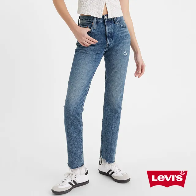 【LEVIS 官方旗艦】女款 501 Skinny高腰排釦窄管牛仔長褲 / 微磨損細節X撕邊褲管 熱賣單品 29502-0247