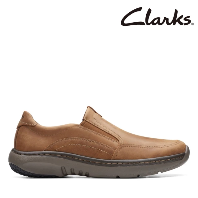 Clarks 男鞋 Clarks Pro Step 優質皮感柔軟透氣鬆緊套入便鞋 休閒鞋 懶人鞋(CLM75195C)