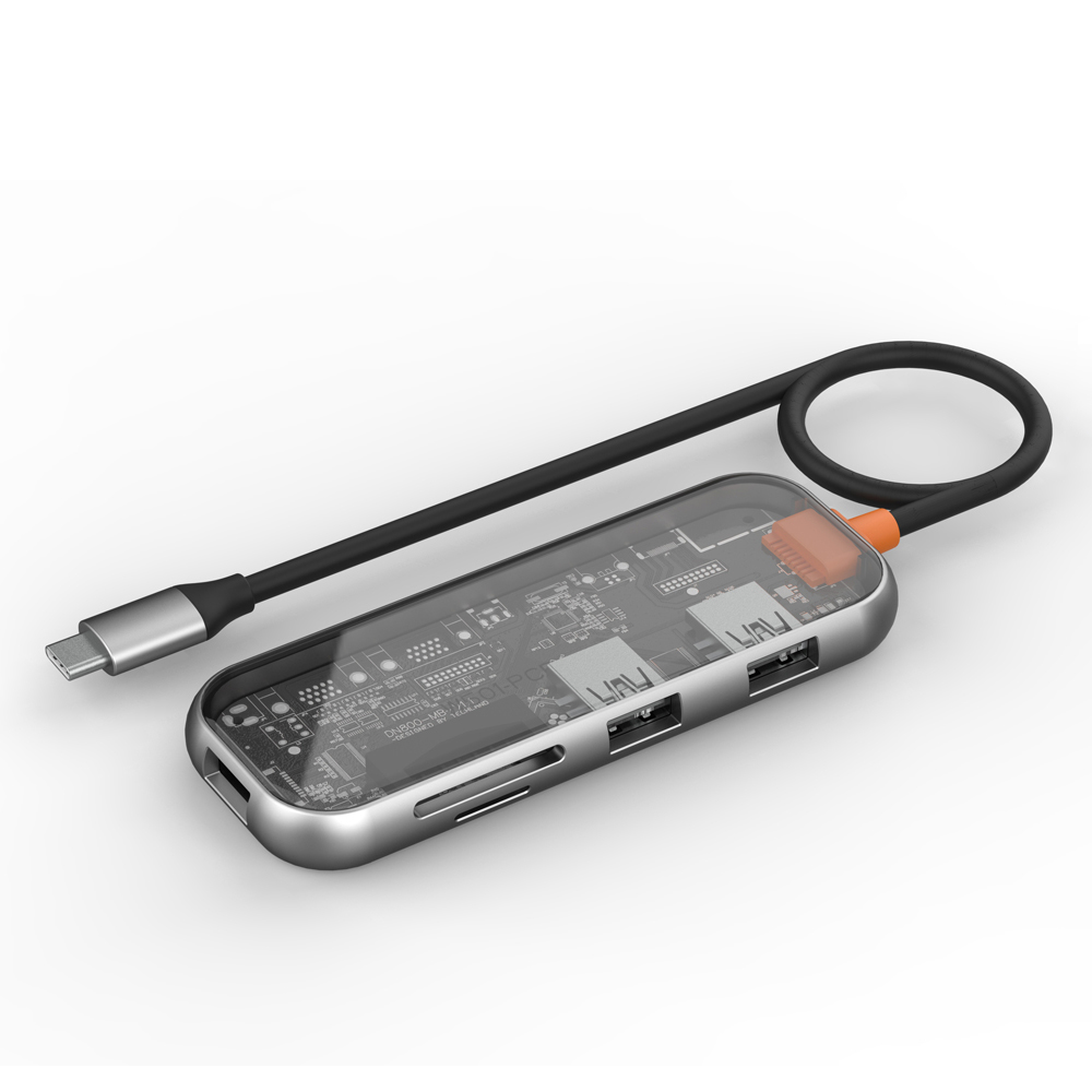 【WiWU】CB005☆五合一 USB-C 3.0 透明Cyber HUB集線器(USB3.0/TF/SD/散熱佳)