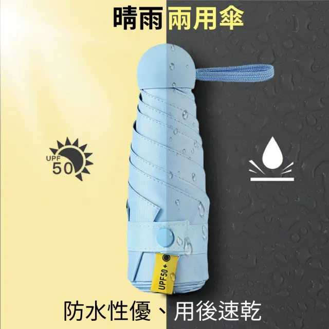 【Finetech 釩泰】迷你口袋傘 遮陽傘 6色可選(抗UV 遮陽 輕巧 迷你 晴雨傘)