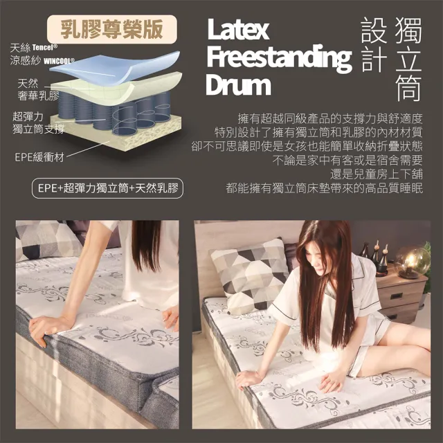 【BOSS BEDDING 小老闆寢具】雙人5尺天絲涼感獨立筒三折床墊C款(折疊床｜雙層床｜薄床墊｜宿舍床｜露營床)