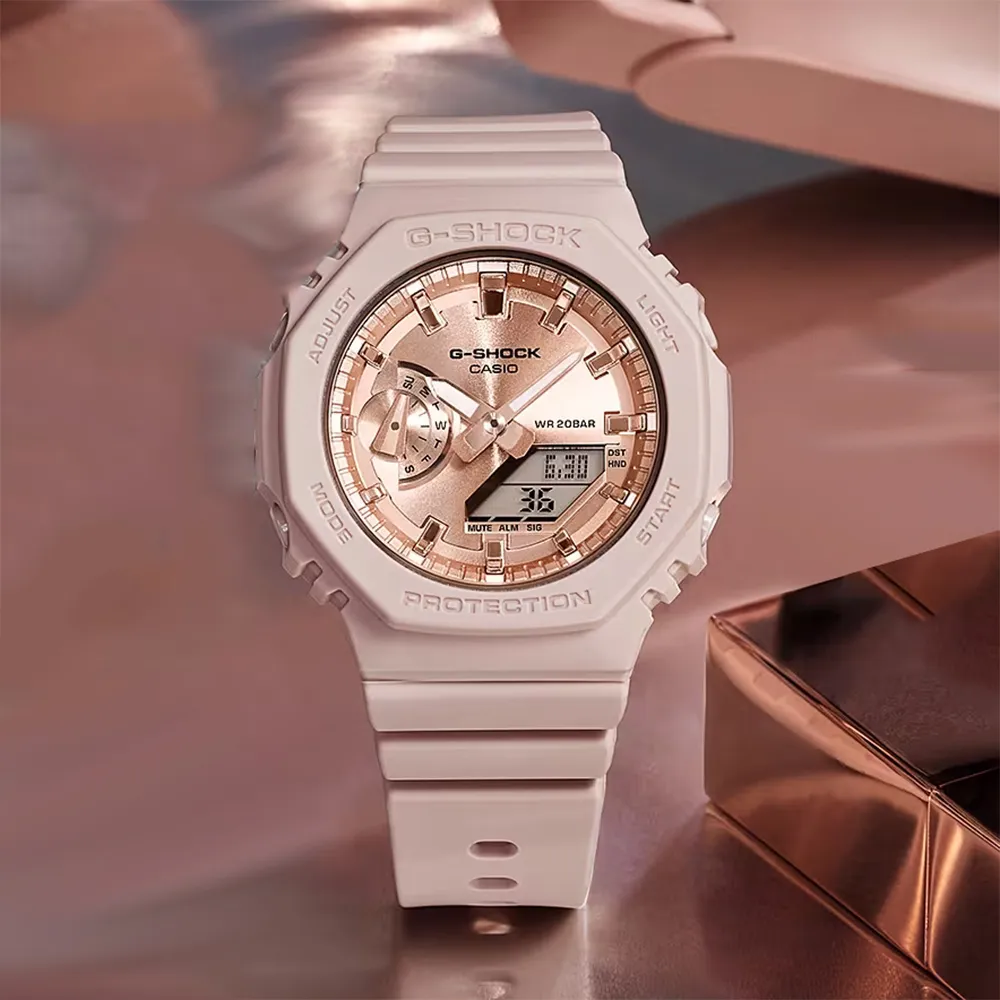 【CASIO 卡西歐】G-SHOCK ITZY有娜配戴款 煙燻粉色 粉紅金八角手錶 女錶 畢業禮物(GMA-S2100MD-4A)